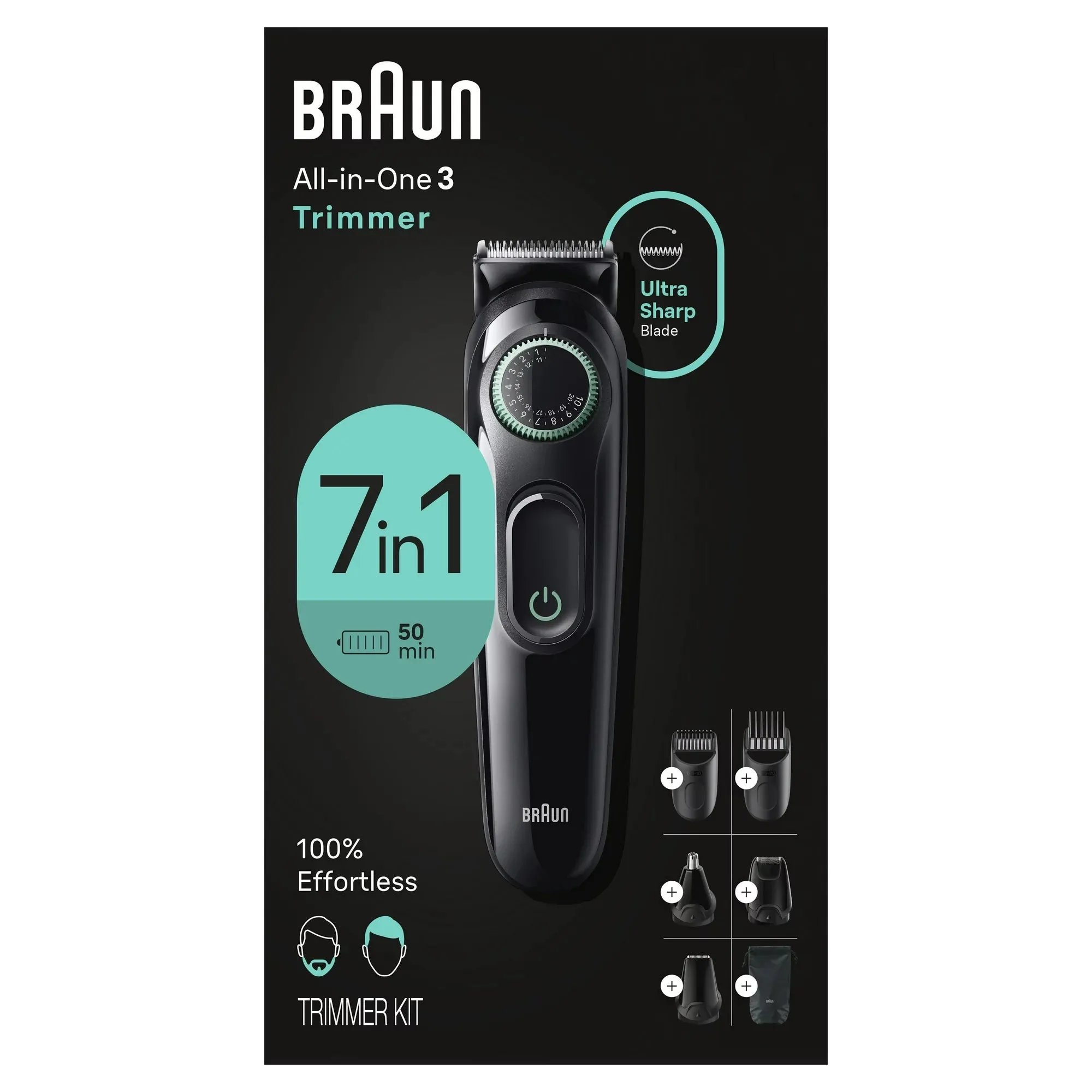 Braun 3470 Series 3 All-in-One 7-in-1 Electric Grooming Kit with Beard Trimmer for Men