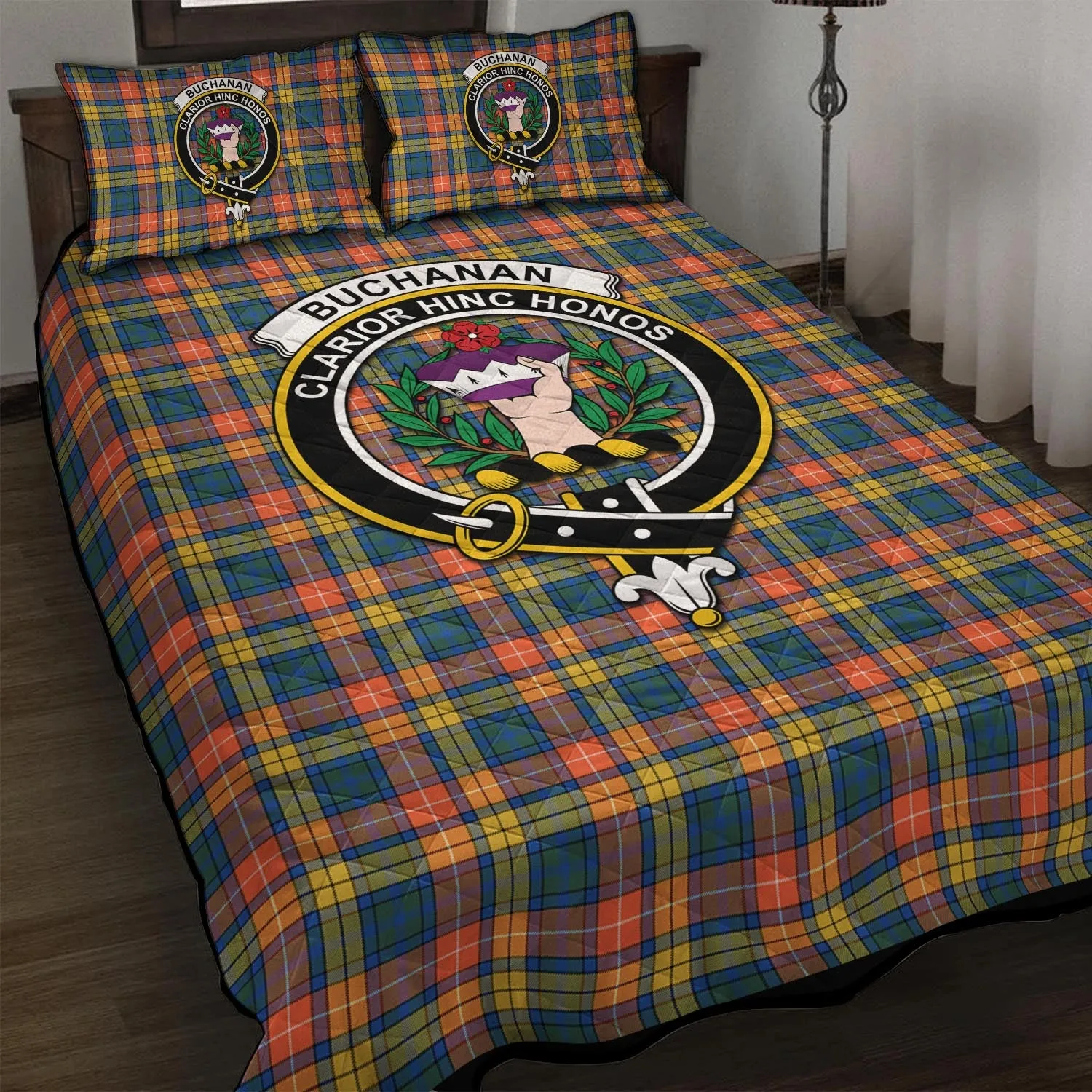 Buchanan Ancient Tartan Quilt Bed Set with Family Crest