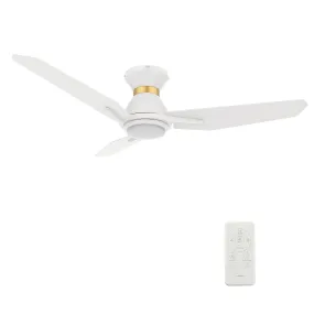 CALEN 52 inch 3-Blade Flush Mount Smart Ceiling Fan with LED Light Kit & Remote Control- White/White (Gold Detail)