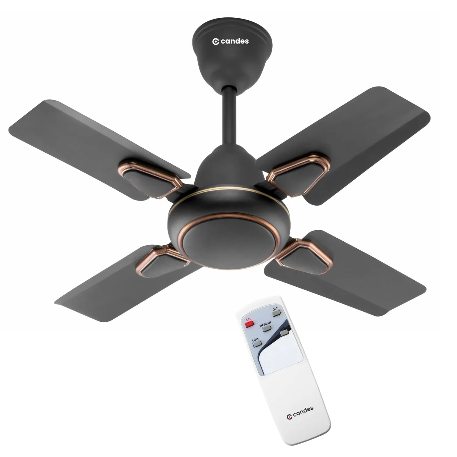 Candes Brio Turbo 600 mm /24 inch Ceiling Fan with Remote Control, High Air Delivery & Energy Saving | Small Fan for Kitchen, Balcony & Small Room | 1 1 Year Warranty | Coffee Brown