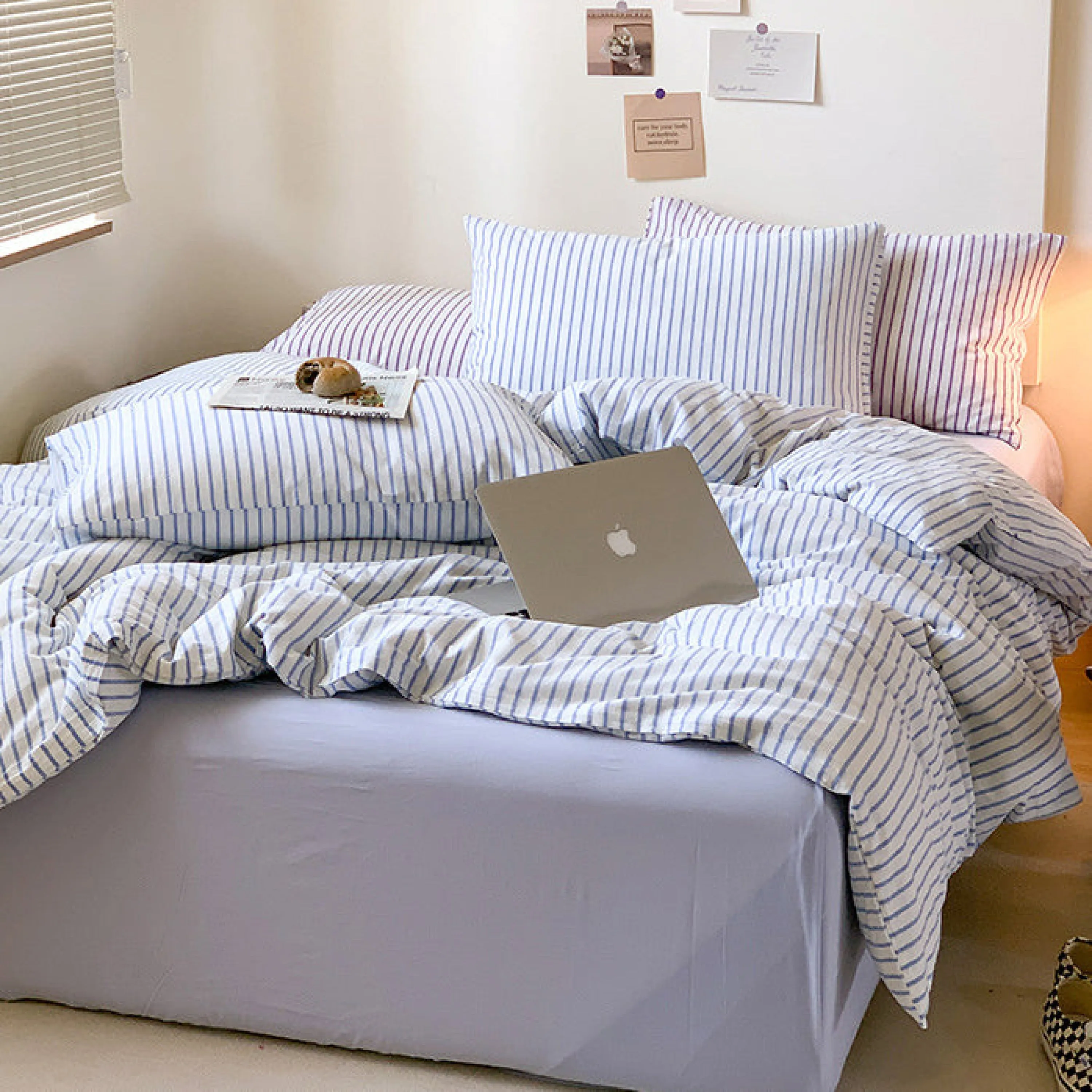 Candy Stripe Washed Cotton Bedding Set / Green