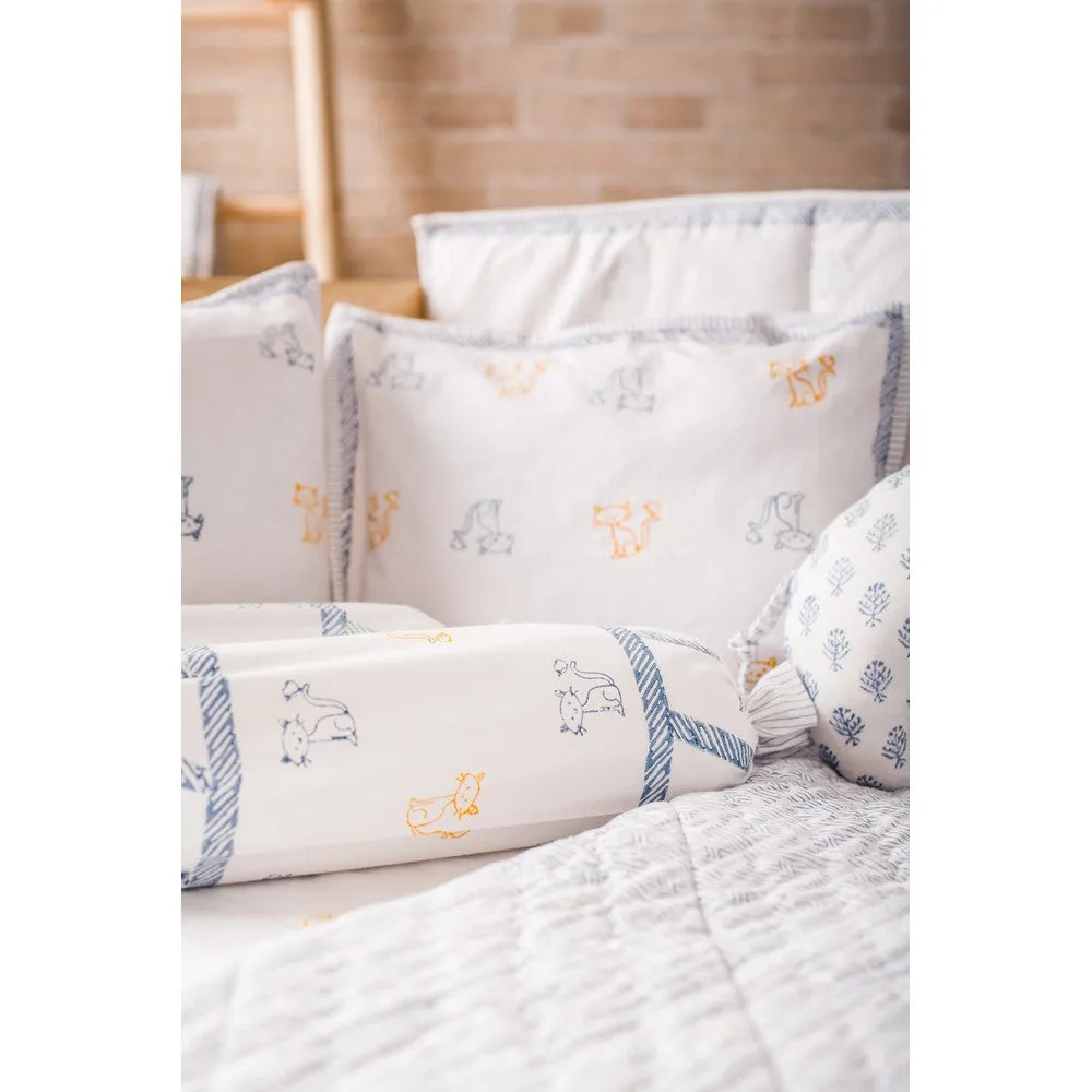 Cat Hand Block Printed Cot Bedding Set