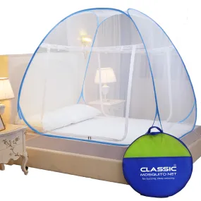 Classic Mosquito Net for Double Bed | King Size Foldable Machardani | Polyester 30GSM Strong Net | PVC Coated Corrosion Resistant Steel Wire - Full Blue Wave