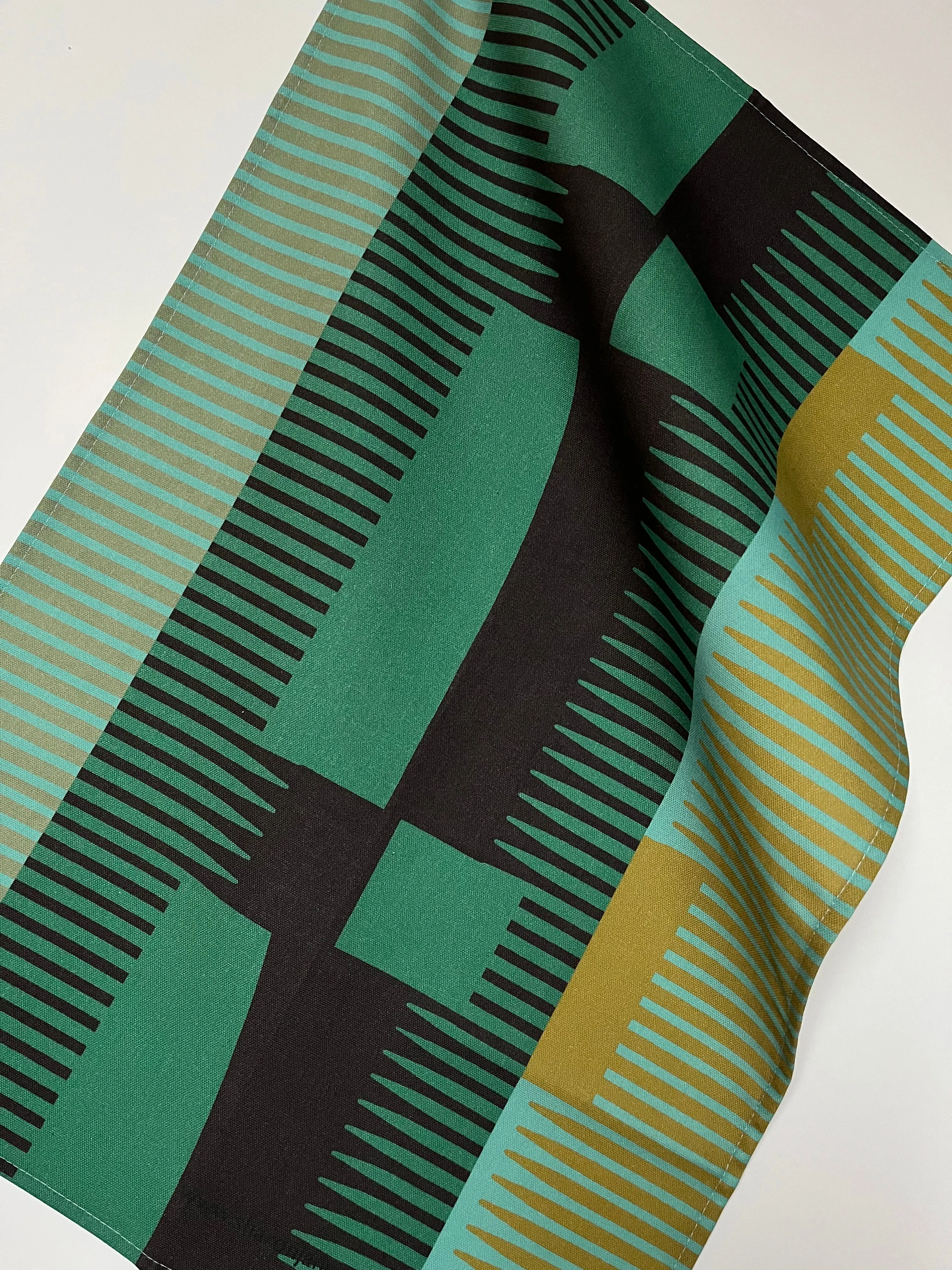 Combed Stripe Tea Towel - Petrol   Black