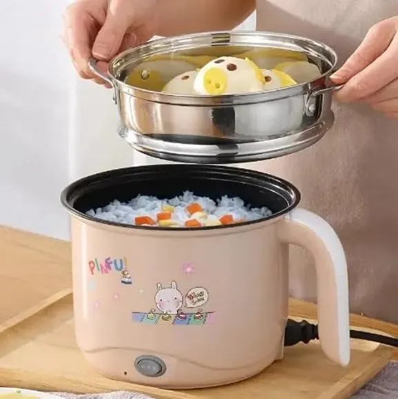 CREATION BAZAAR Non-Stick Multi-Function Colorful Electric Cooking Pot/Mini Rice Cooker/Portable Non-Stick Rice Cooker, Egg Boiler, Egg Cooker, full Automatic Non-Stick Cooker (1.5 L, Multicolor)