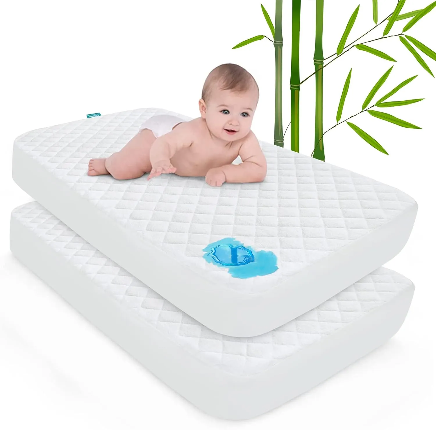 Crib Mattress Protector/ Pad Cover - Natural Bamboo, Waterproof (for Standard Crib/ Toddler Bed)