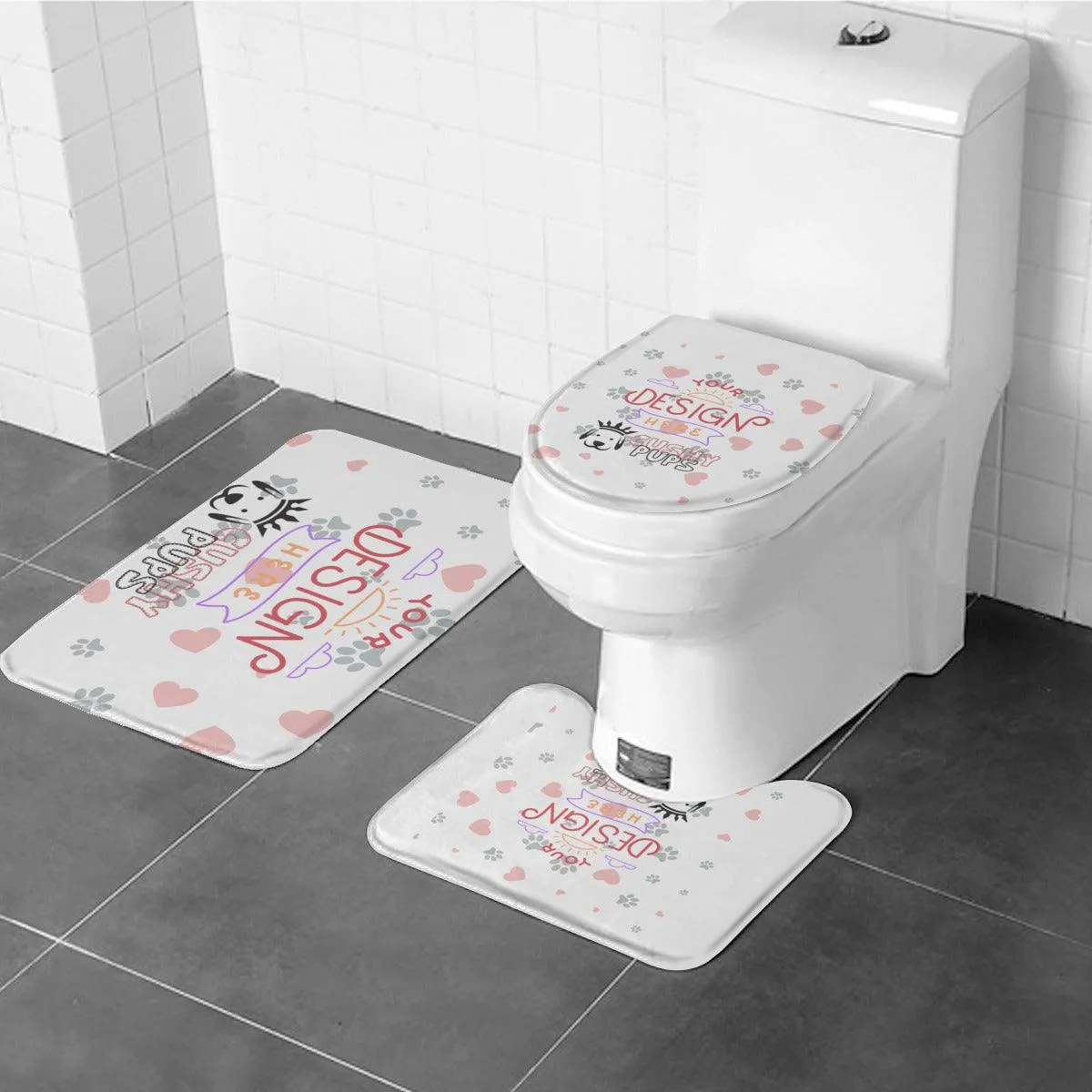 Custom Bathroom Set, Personalized Bathroom Set, Custom Bathroom Mat and Toilet Set - Cushy Pups