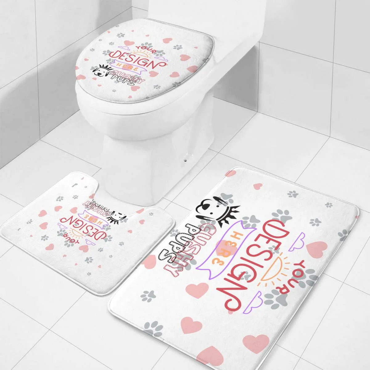 Custom Bathroom Set, Personalized Bathroom Set, Custom Bathroom Mat and Toilet Set - Cushy Pups