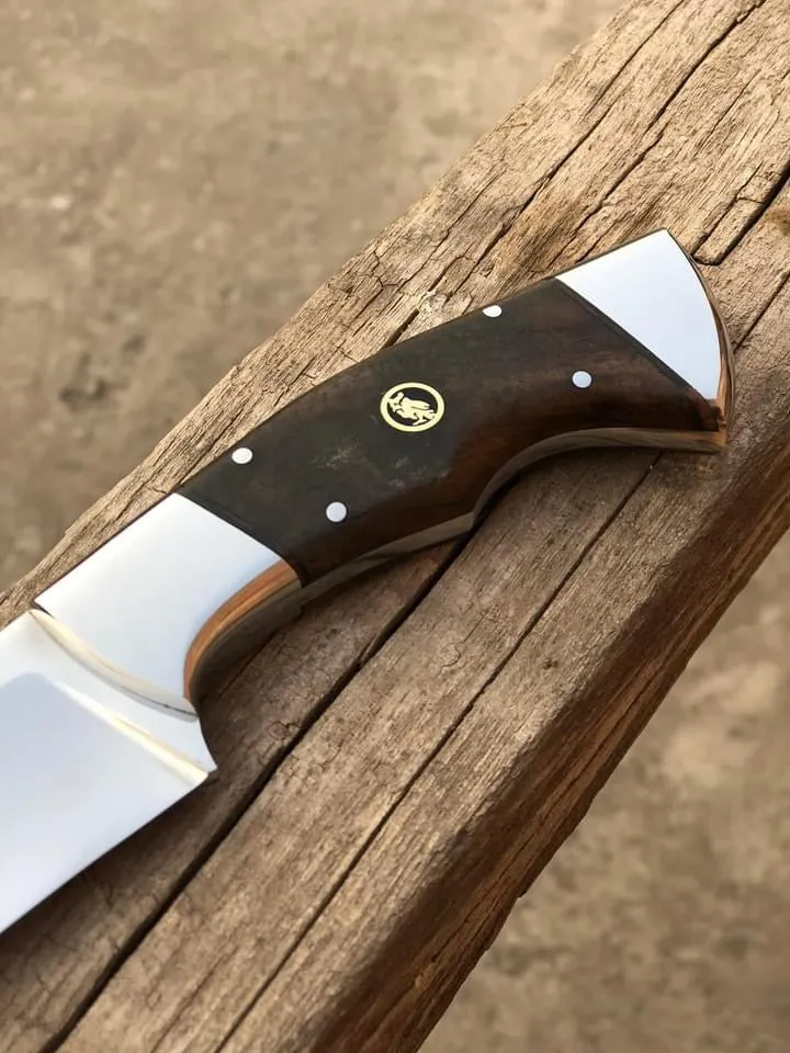 Custom Handmade 9.5” J2 Steel Hunting Knife with Steel Guard and Rosewood Handle, Includes Leather Sheath