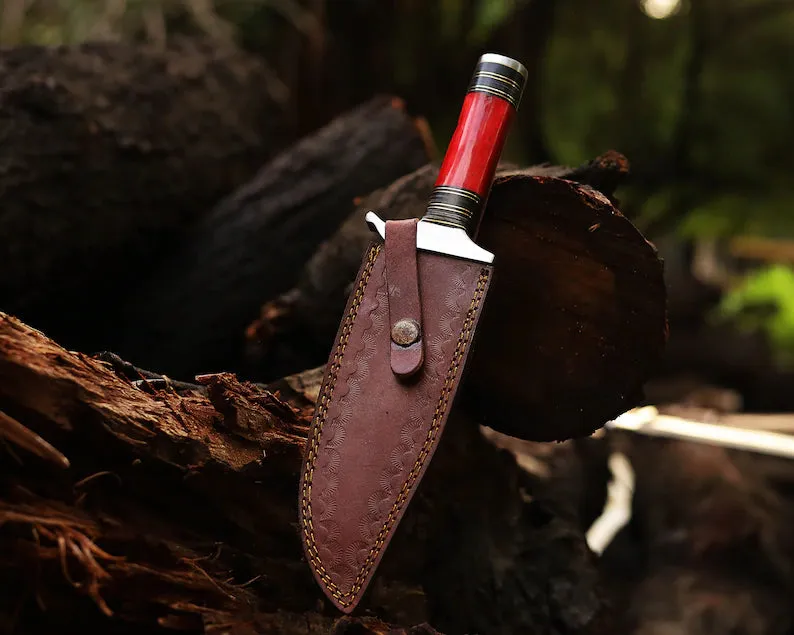 Custom Handmade J2 Steel Bowie Knife – 13-Inch Blade with Colorful Bone Handle and Steel Guard, Includes Leather Sheath