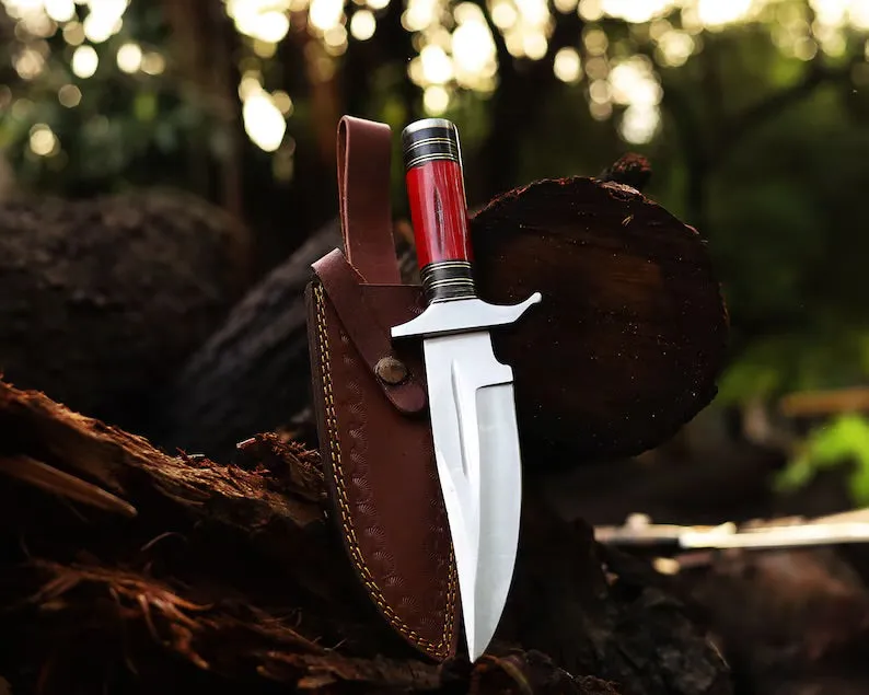 Custom Handmade J2 Steel Bowie Knife – 13-Inch Blade with Colorful Bone Handle and Steel Guard, Includes Leather Sheath