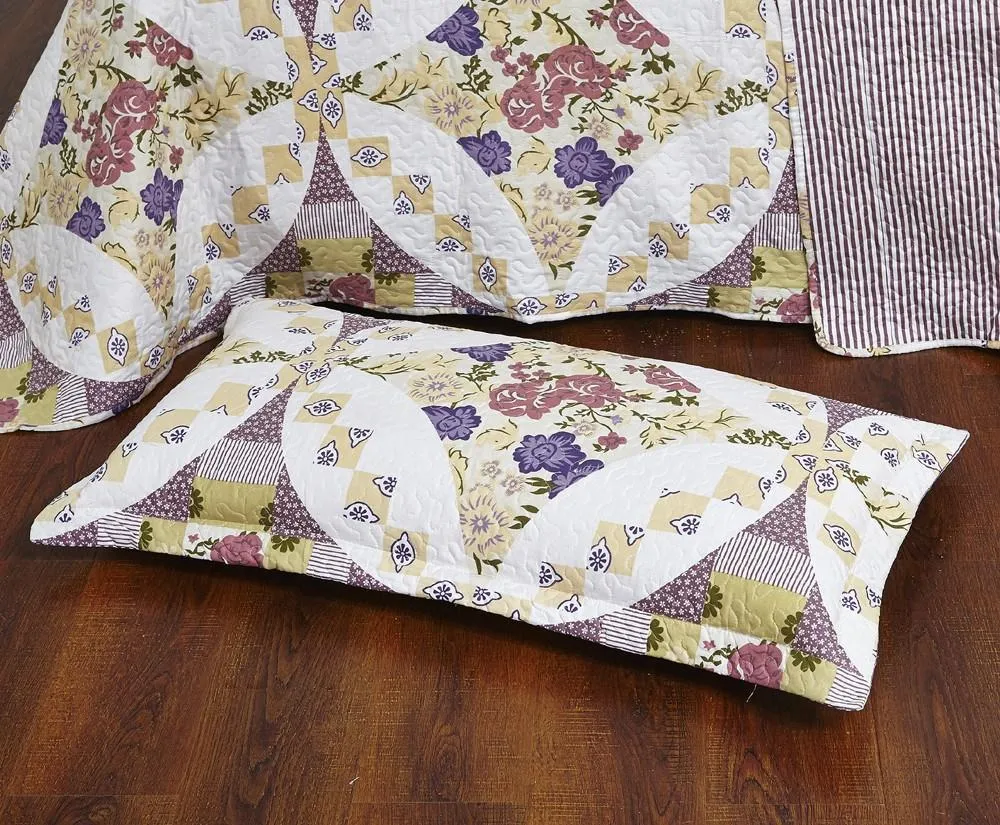 DaDa Bedding Wisteria Cottage Roses Floral Lightweight Quilted Bedspread Set (HS-1003)