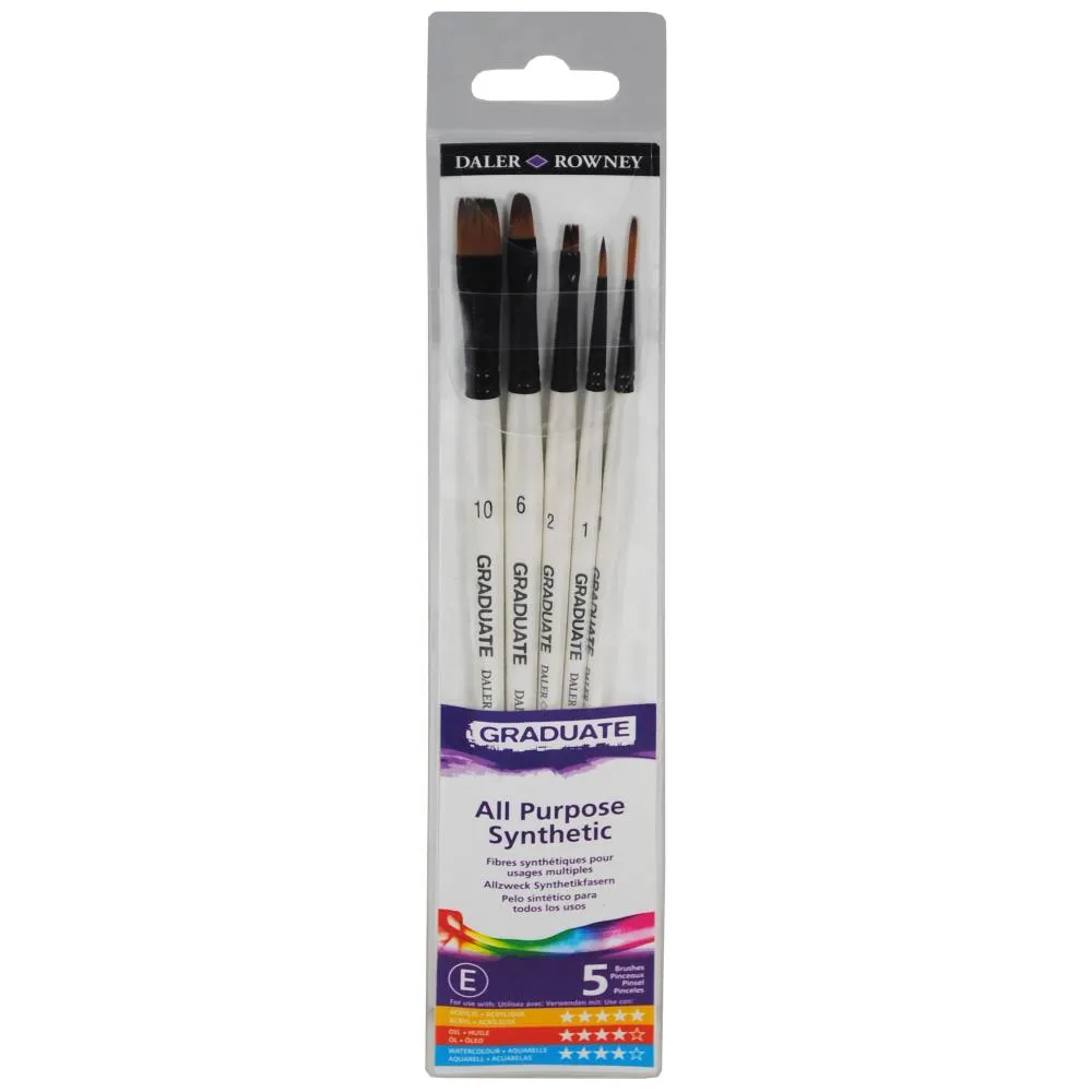 Daler-Rowney Graduate All Purpose Synthetic Brush Set 5/Pkg Classic Short Handle