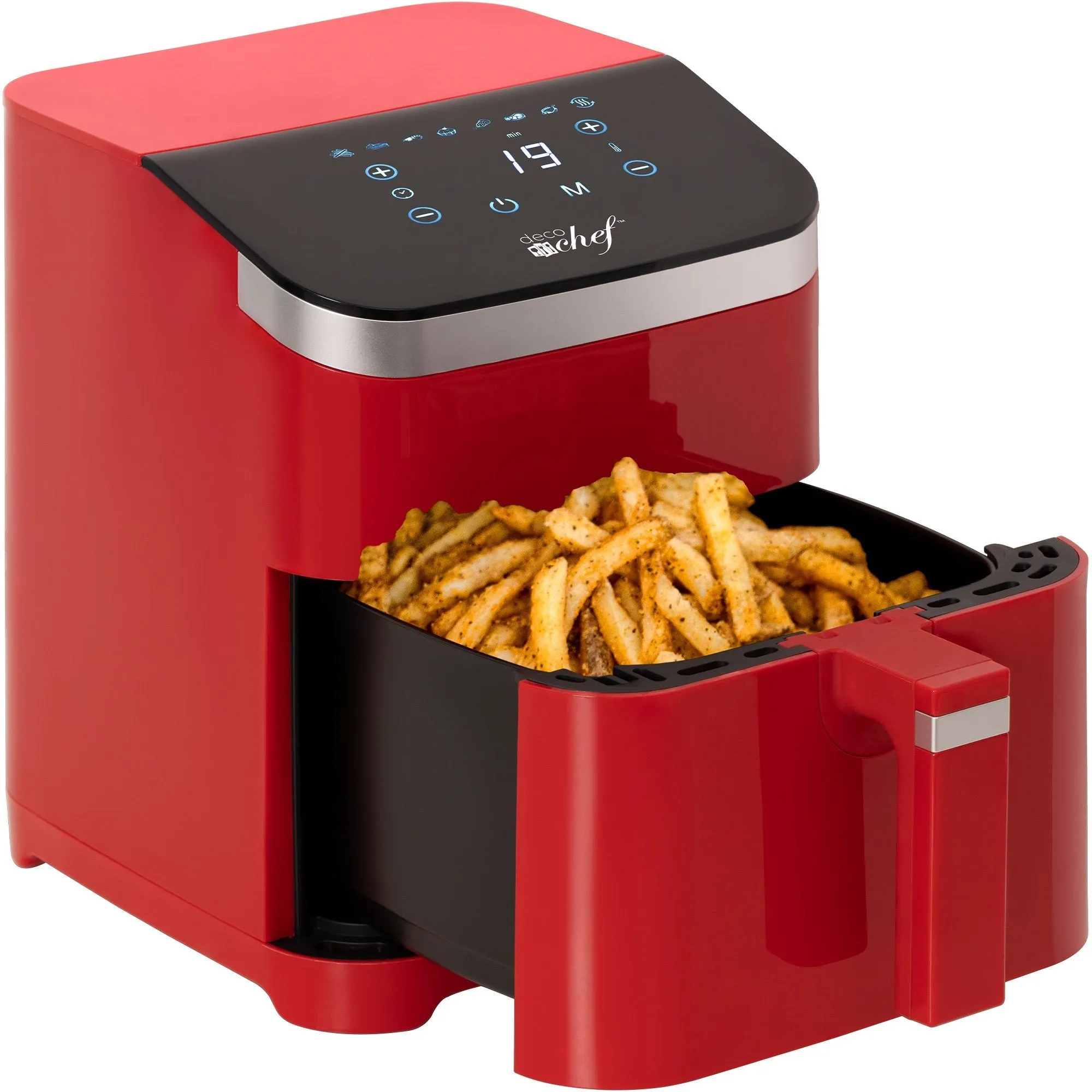 Deco Chef 5.8QT Air Fryer, Digital Touch Controls, Recipes, Red 8 Smart Cooking Programs