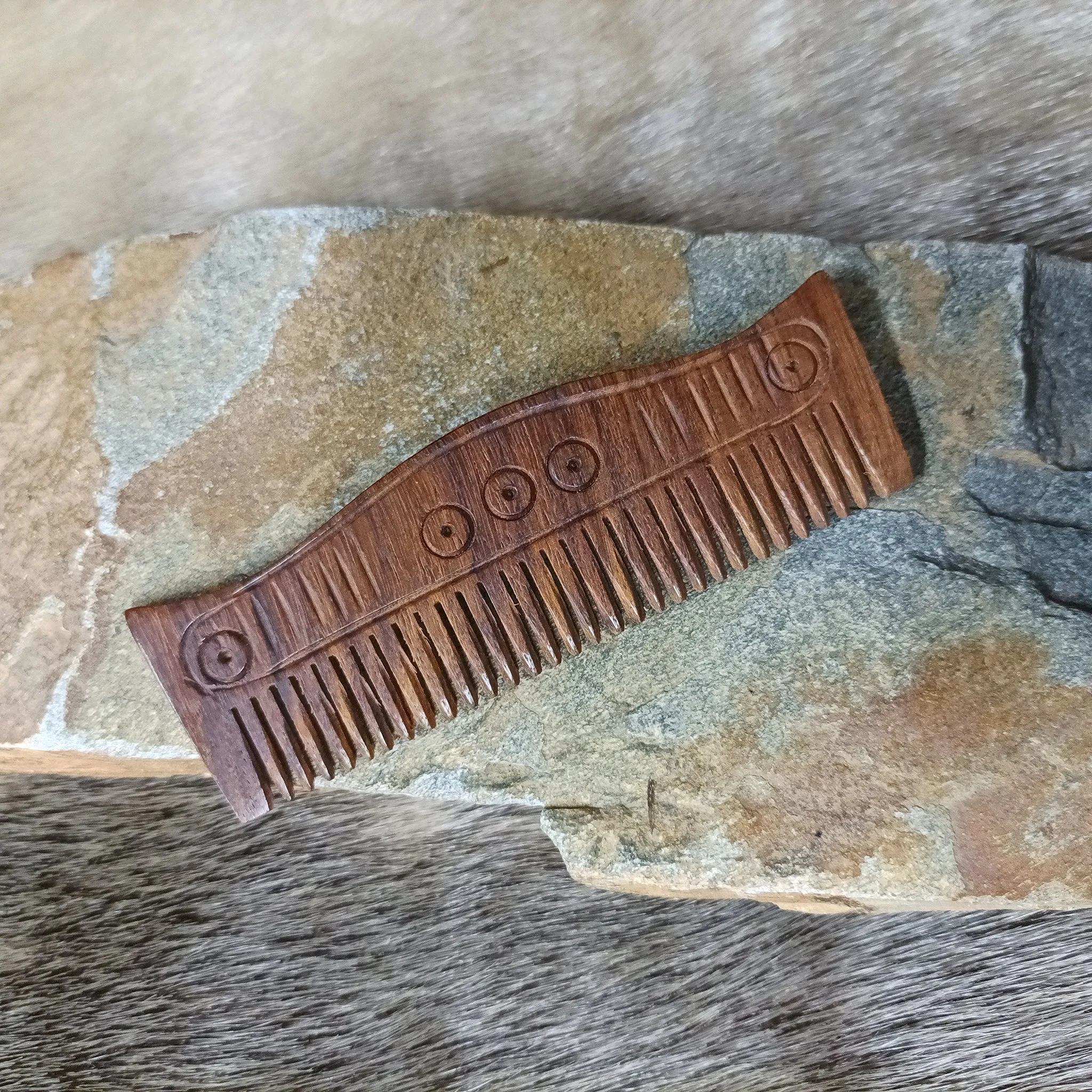 Decorated Wood Viking Comb