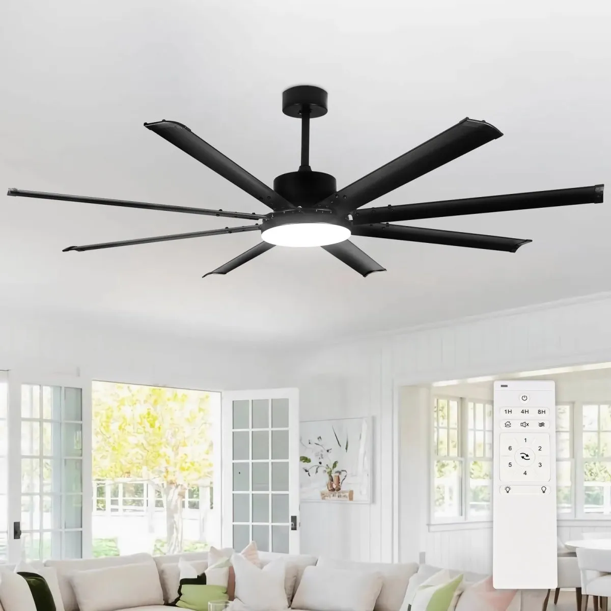 Depuley 72" Large Ceiling Fan with Lights and Remote Control, Farmhouse Black LED Ceiling Fan, Reversible Motor and 8 Blades, 3CCT Selectable Fan Lights for Living Room Porch Patio, 6-Speed, Timer