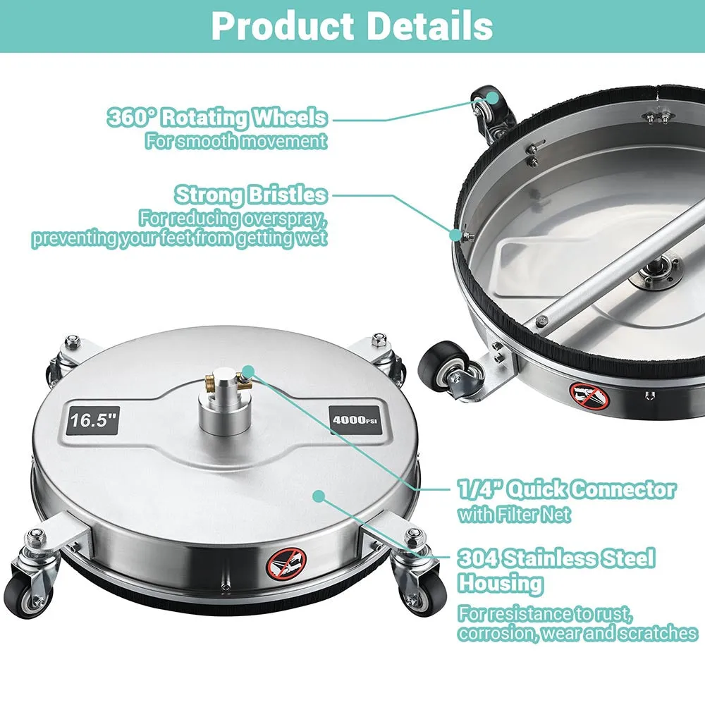 DIY 16.5in Surface Cleaner Pressure Washer Attachment 4000PSI 3.7GPM