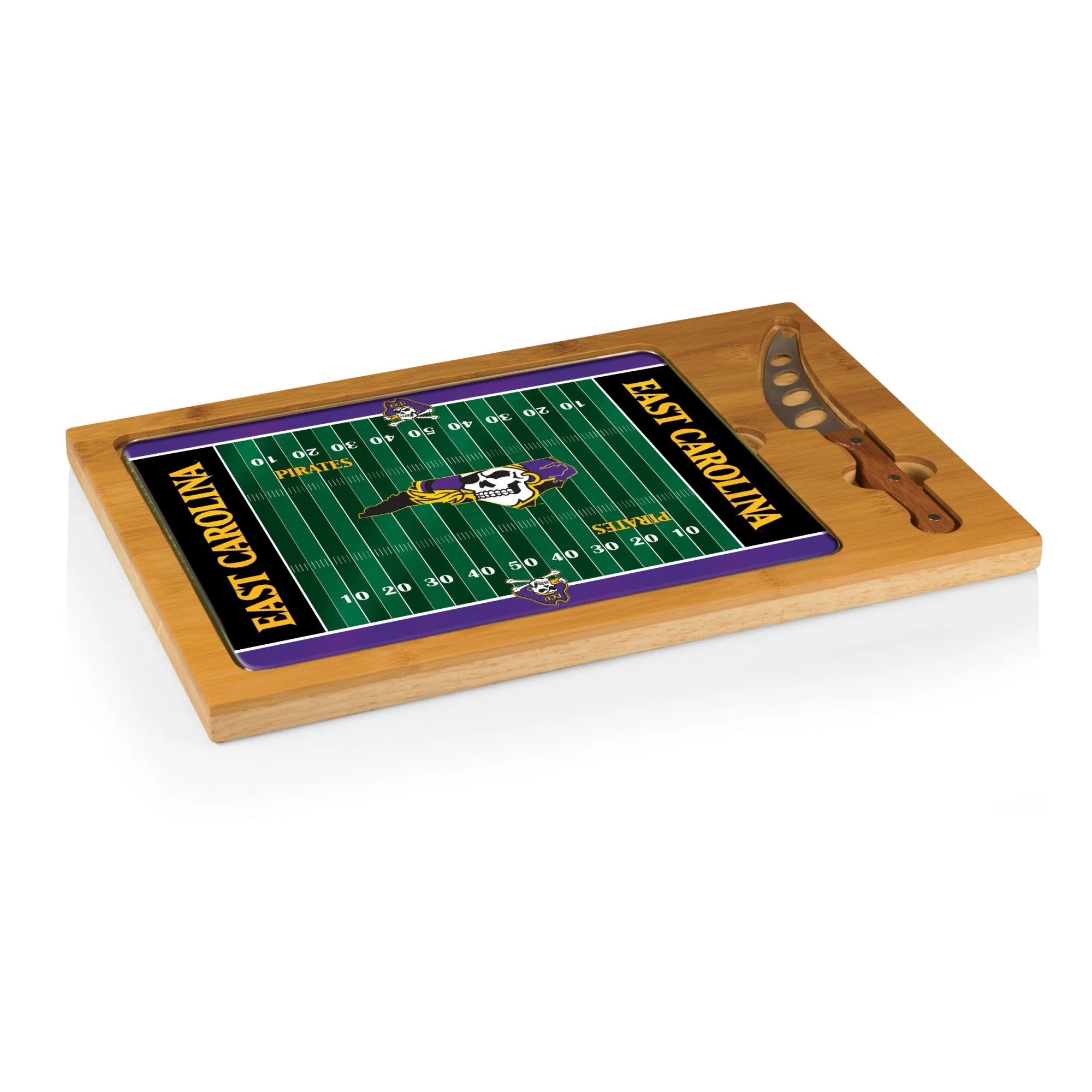 East Carolina Pirates Football Field - Icon Glass Top Cutting Board & Knife Set