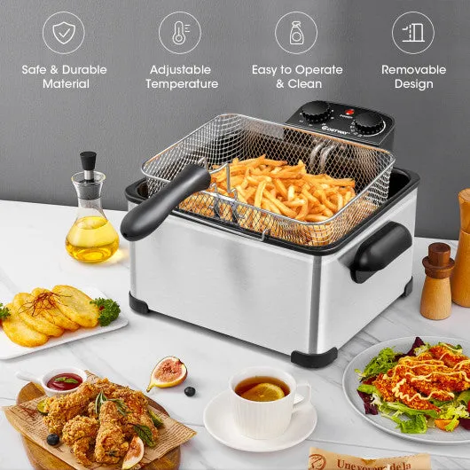 Electric Deep Fryer 5.3QT/21-Cup Stainless Steel 1700W with Triple Basket