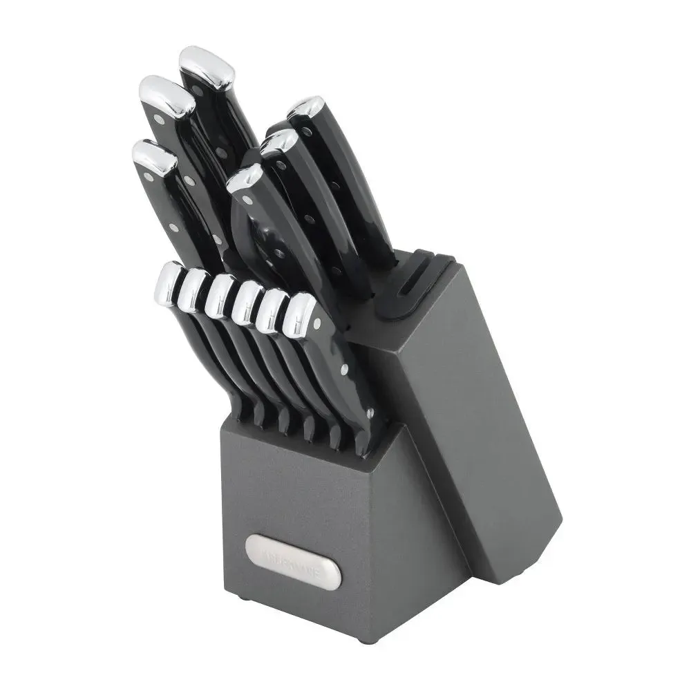 Farberware 14pc Triple Rivet Knife Block Set with Edgekeeper Sharpener Graphite