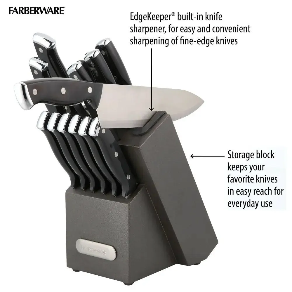 Farberware 14pc Triple Rivet Knife Block Set with Edgekeeper Sharpener Graphite