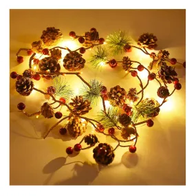 FUNPENY Christmas PineCones String Lights, 6.56Ft 20 LED Pine Needles Red Berries Fall Light Garland, Indoor Outdoor Decor for Thanksgiving Christmas Autumn Themed Party Decorations