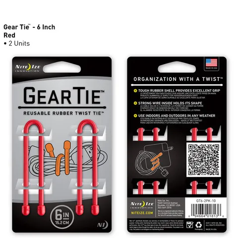 Gear Tie 6in 2 pk - Red