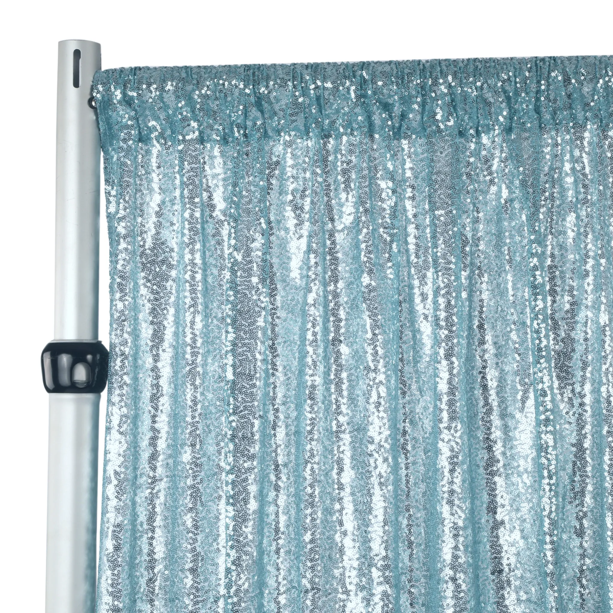 Glitz Sequin Mesh Net 14ft H x 52" W Drape/Backdrop panel - Baby Blue