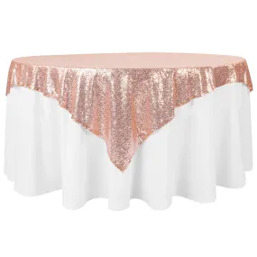 Glitz Sequin Mesh Net Table Overlay Topper 72"x72" Square - Blush/Rose Gold