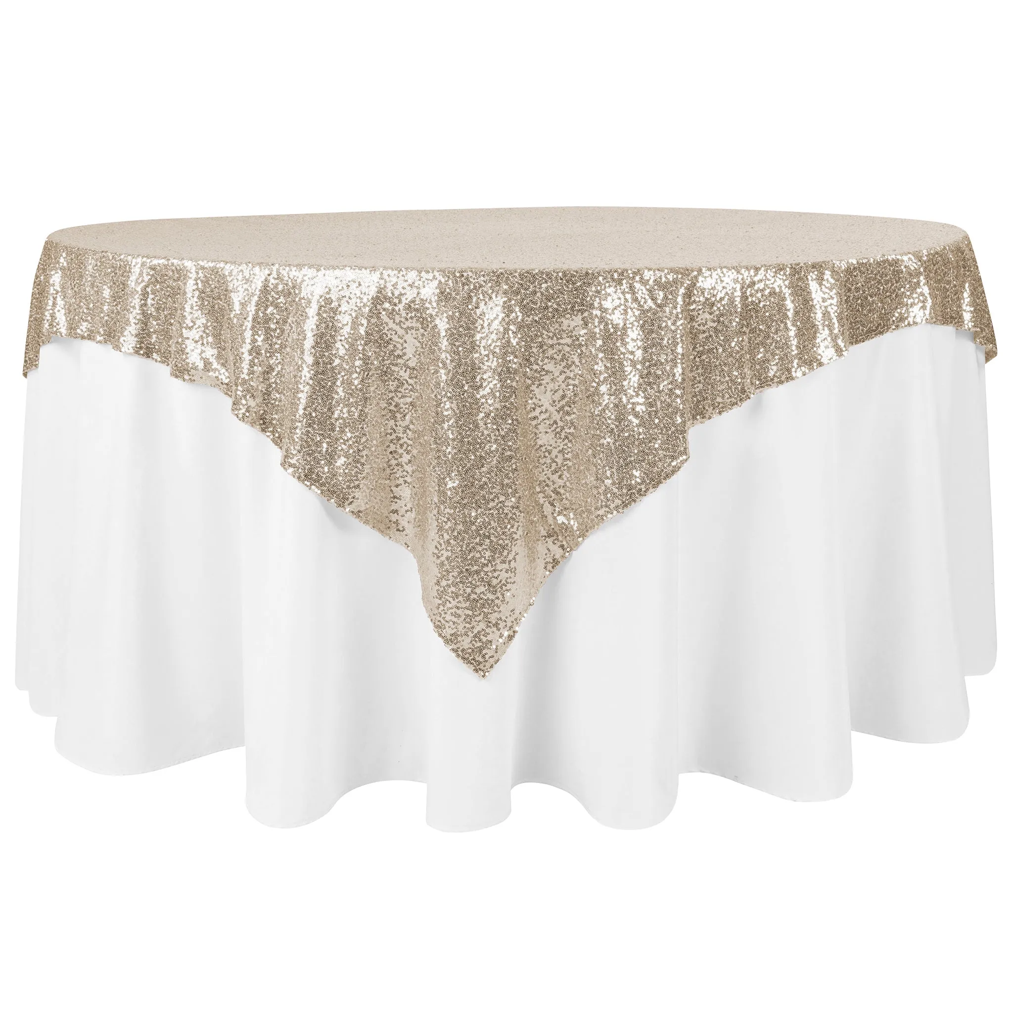 Glitz Sequin Mesh Net Table Overlay Topper 72"x72" Square - Champagne