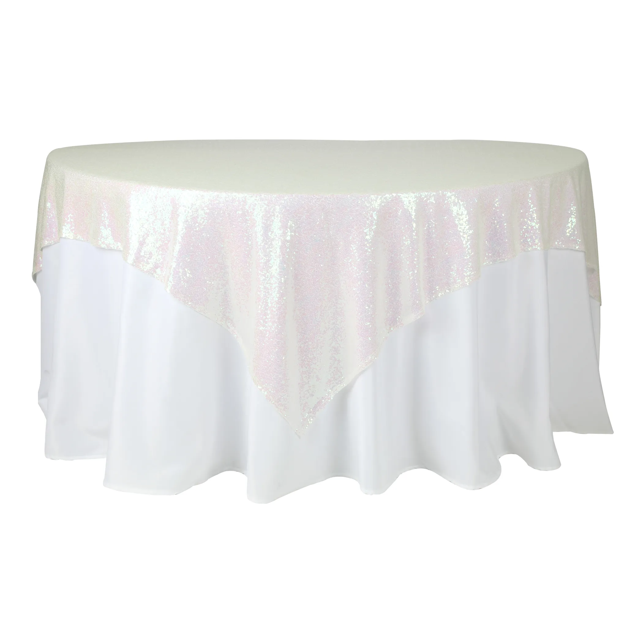 Glitz Sequin Mesh Net Table Overlay Topper 72"x72" Square - Iridescent White