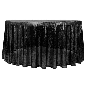 Glitz Sequin Mesh Net Tablecloth 116" Round - Black