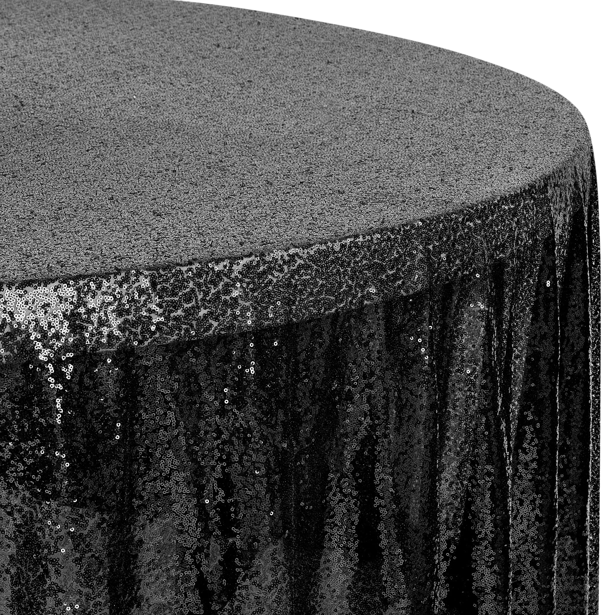 Glitz Sequin Mesh Net Tablecloth 116" Round - Black