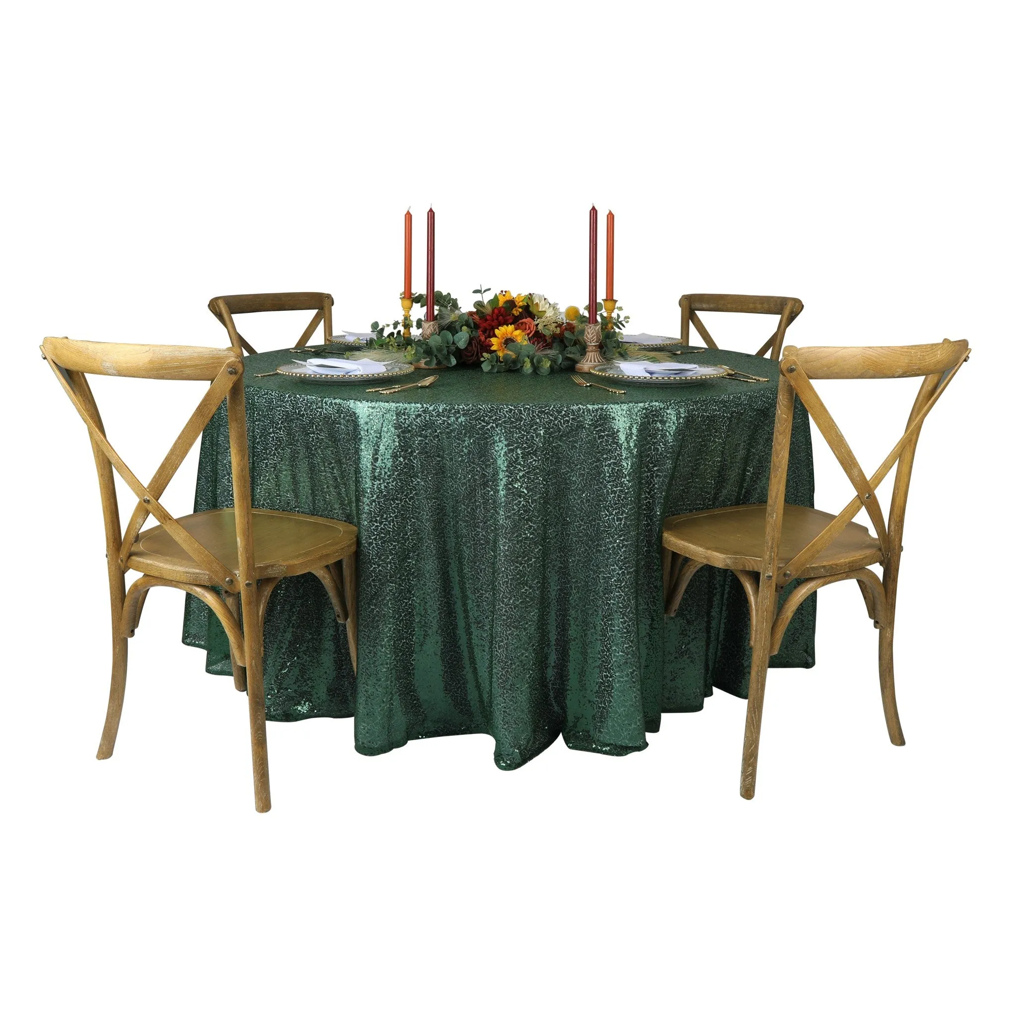 Glitz Sequin Mesh Net Tablecloth 116" Round - Emerald Green