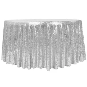 Glitz Sequin Mesh Net Tablecloth 116" Round - Silver