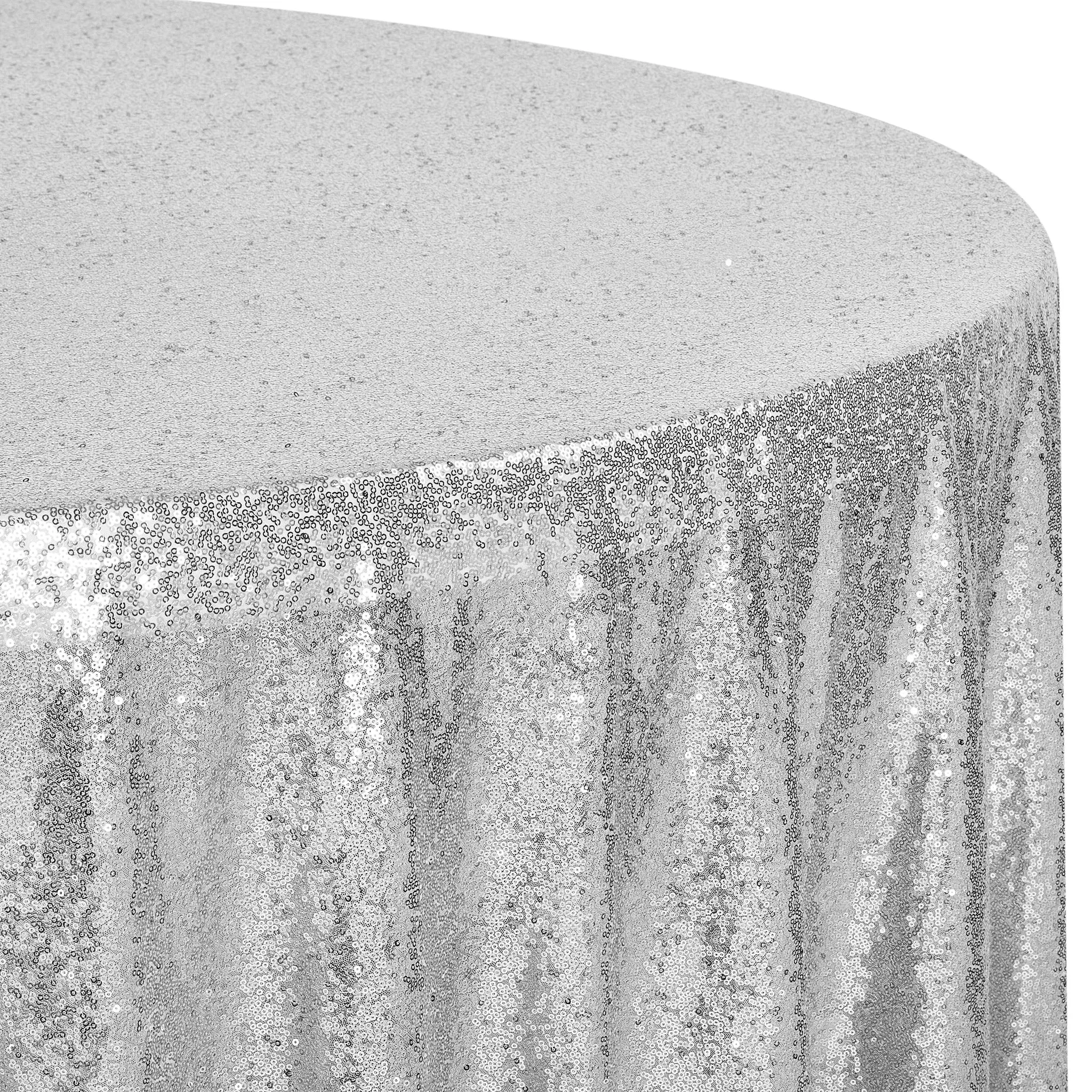 Glitz Sequin Mesh Net Tablecloth 116" Round - Silver