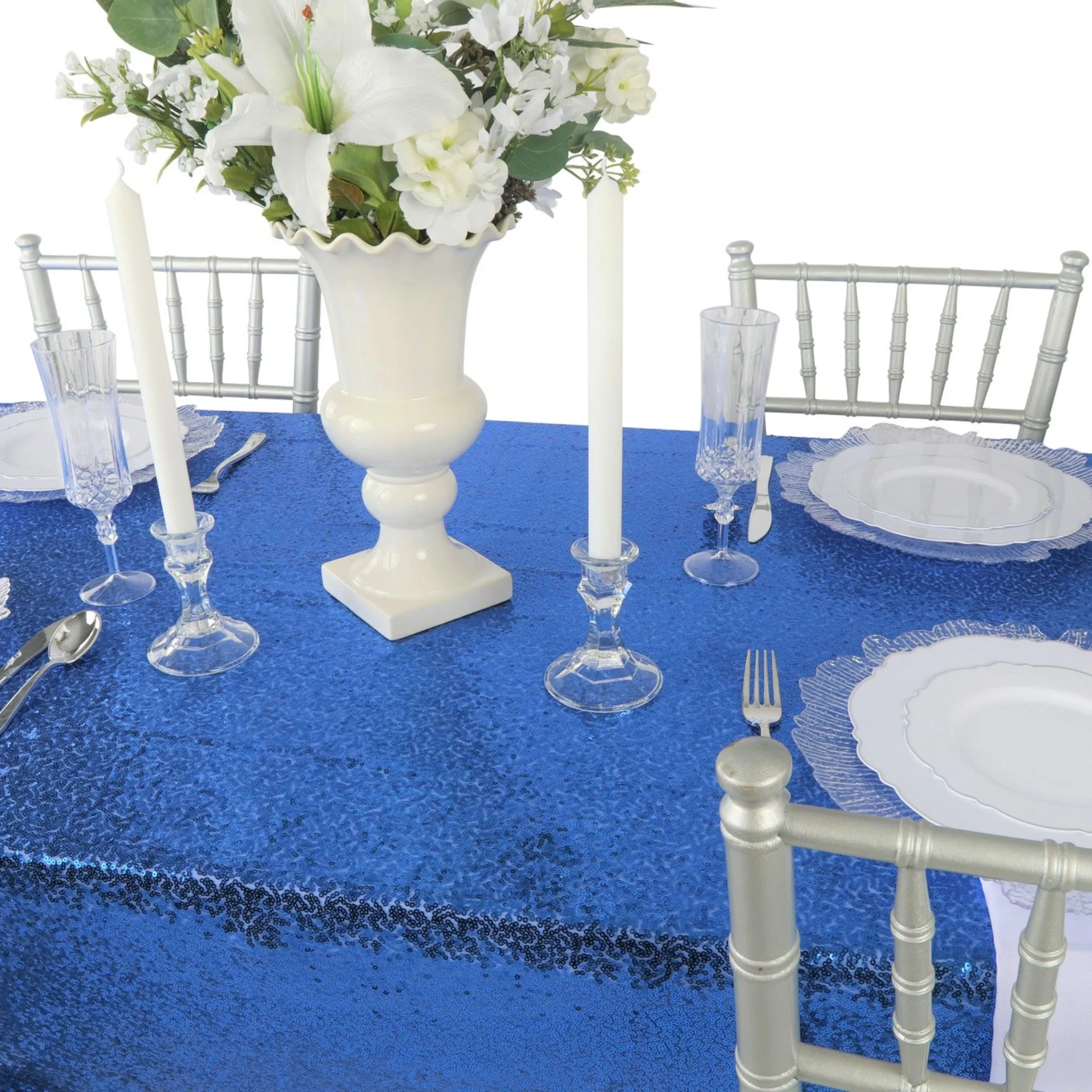 Glitz Sequin Mesh Net Tablecloth  90"x156" Rectangular -  Royal Blue