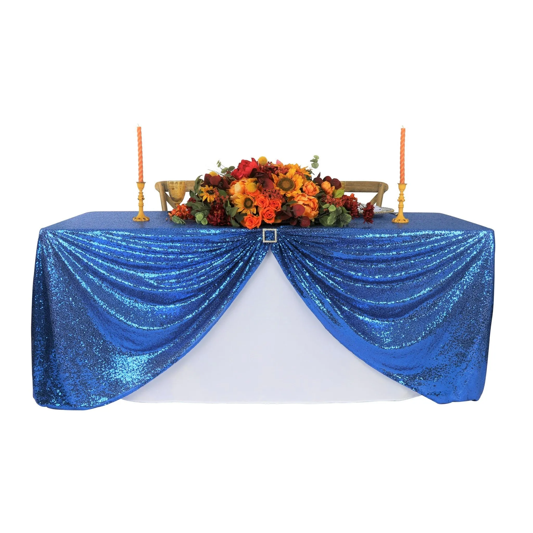 Glitz Sequin Mesh Net Tablecloth  90"x156" Rectangular -  Royal Blue