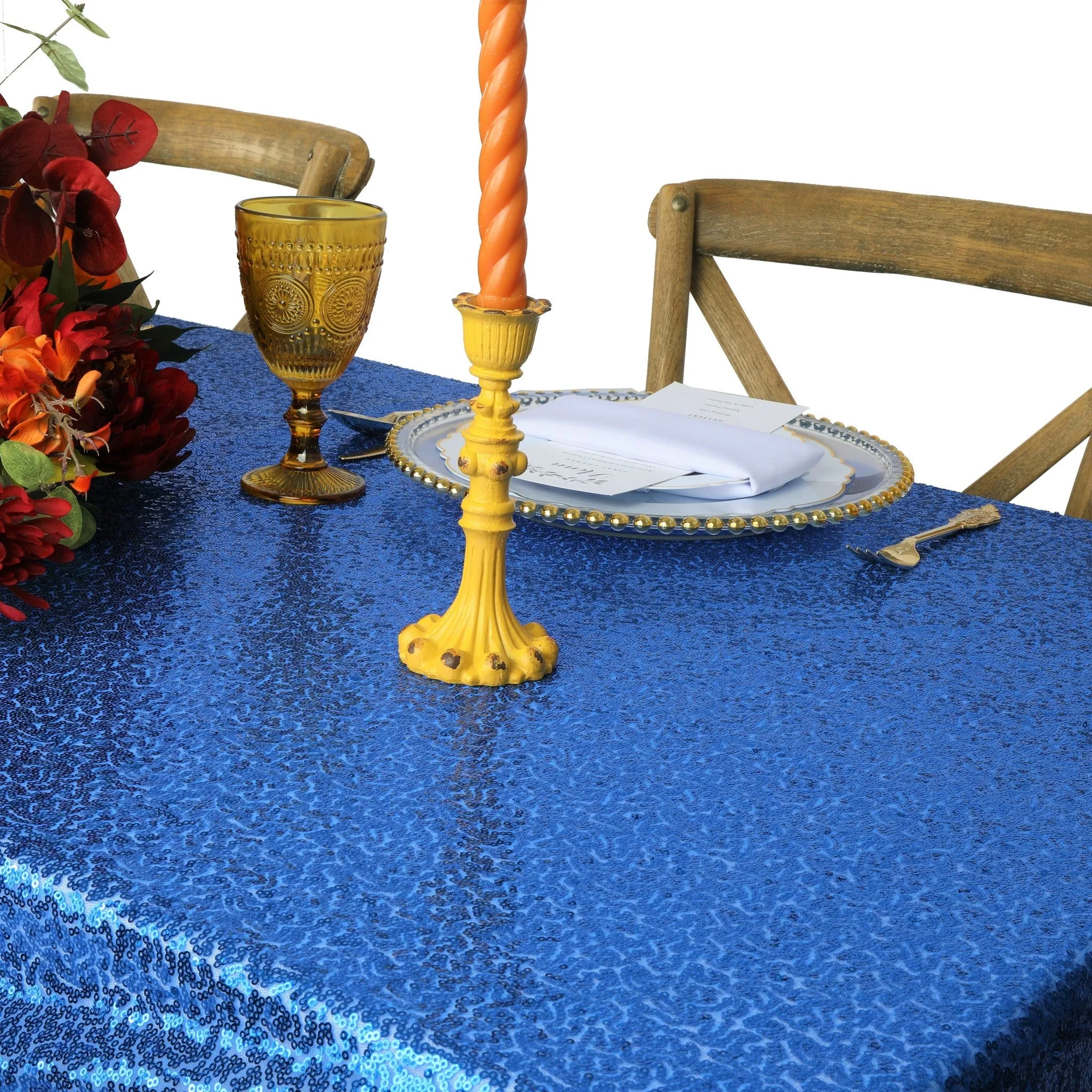 Glitz Sequin Mesh Net Tablecloth  90"x156" Rectangular -  Royal Blue