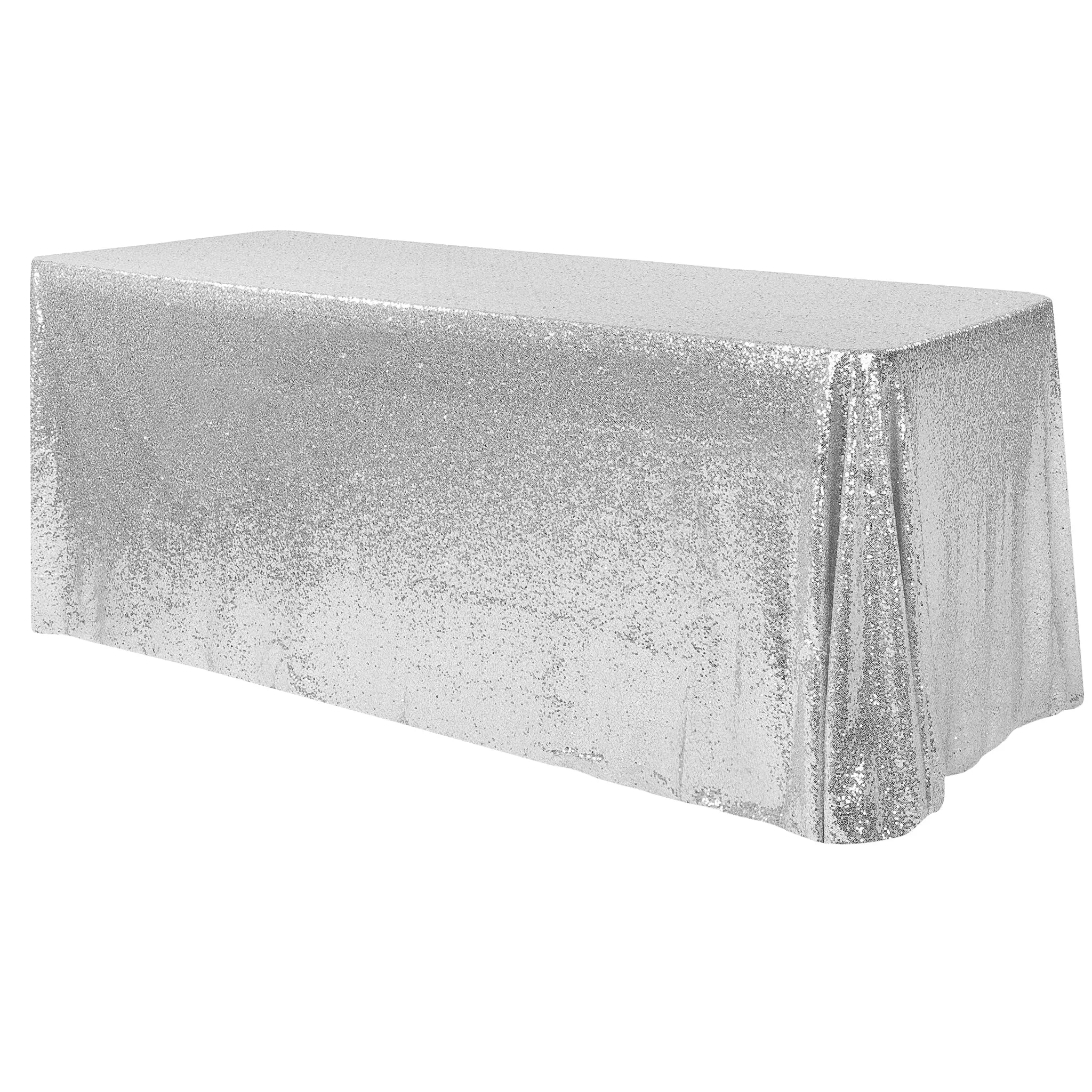 Glitz Sequin Mesh Net Tablecloth  90"x156" Rectangular -  Silver