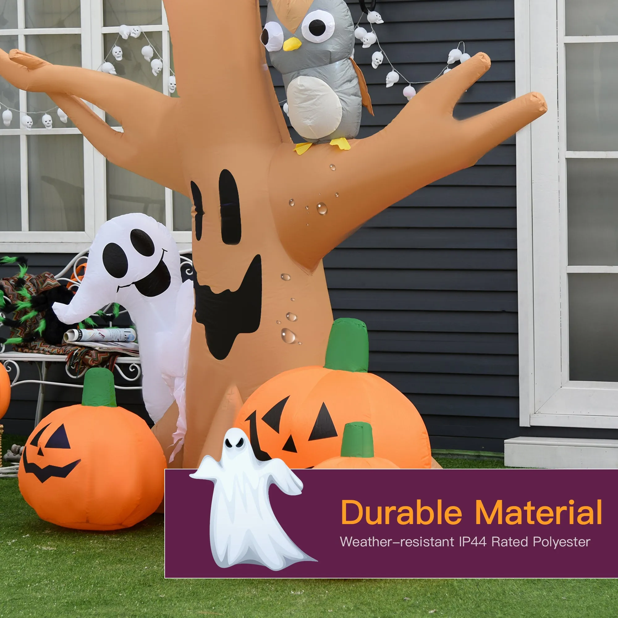 Halloween Inflatable Tree Ghost 3 Pumpkins Owl Lighted 4 LED for Lawn