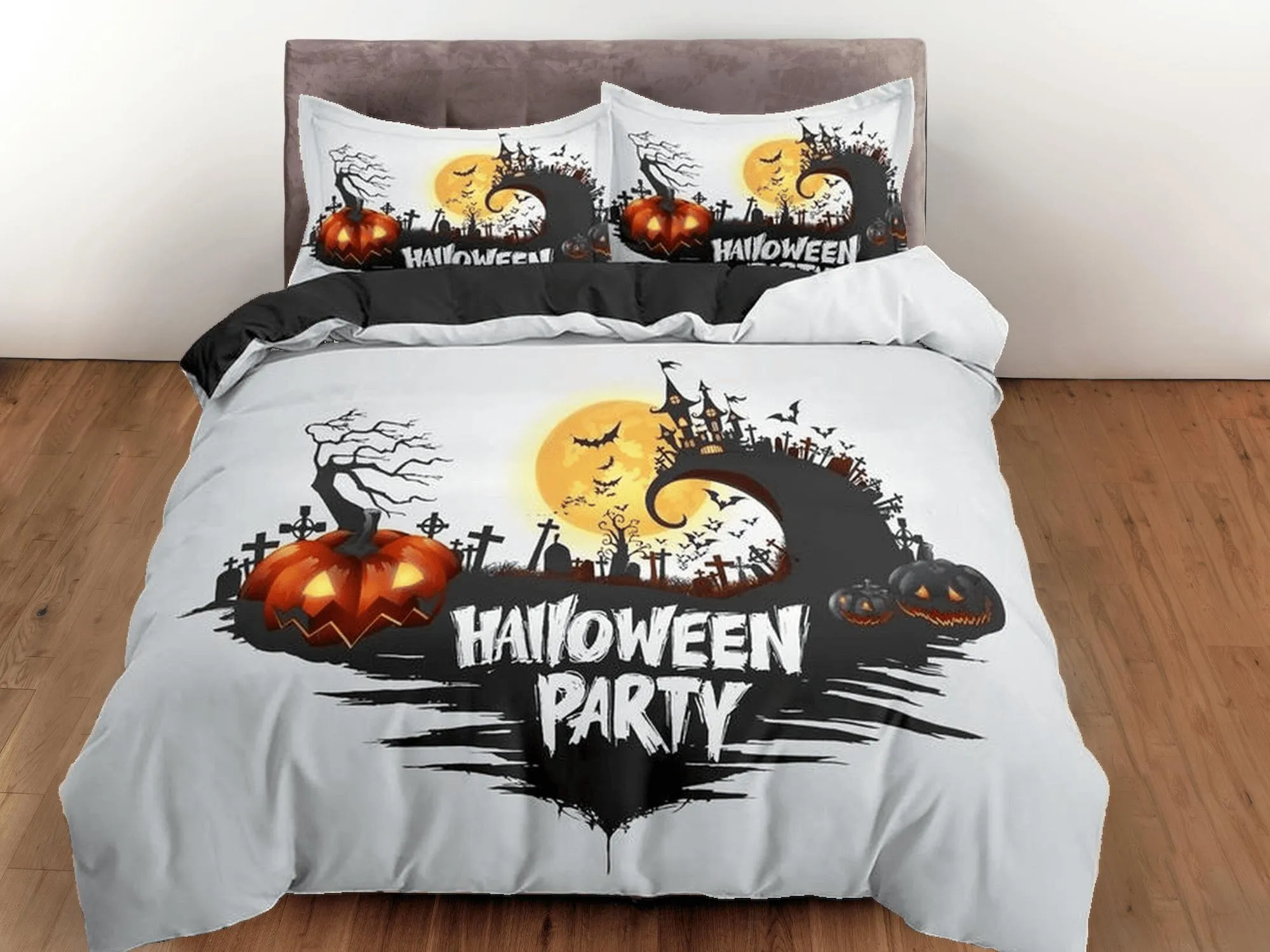 Halloween party bedding & pillowcase, gothic duvet cover, dorm bedding, goth decor toddler bedding, halloween gift