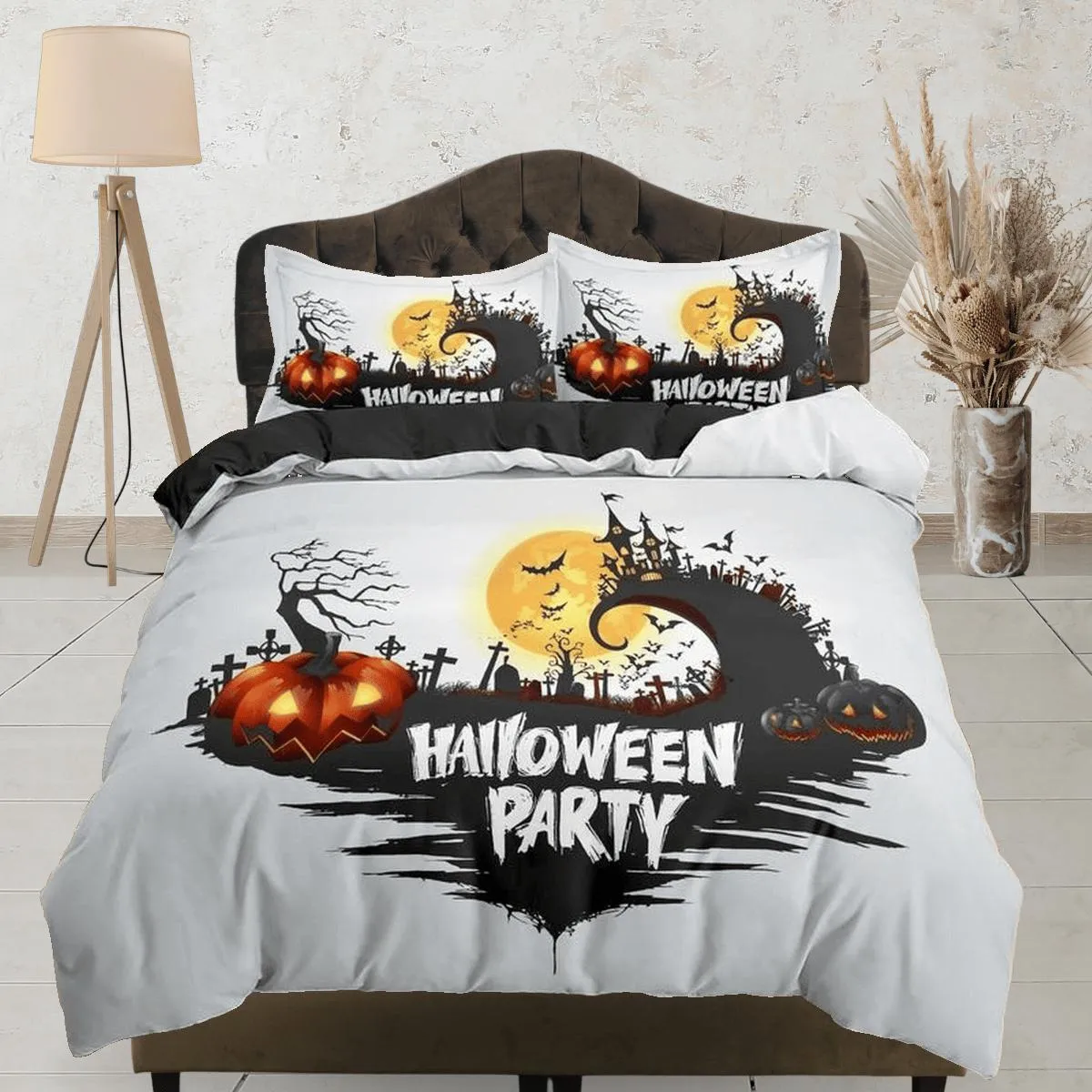 Halloween party bedding & pillowcase, gothic duvet cover, dorm bedding, goth decor toddler bedding, halloween gift