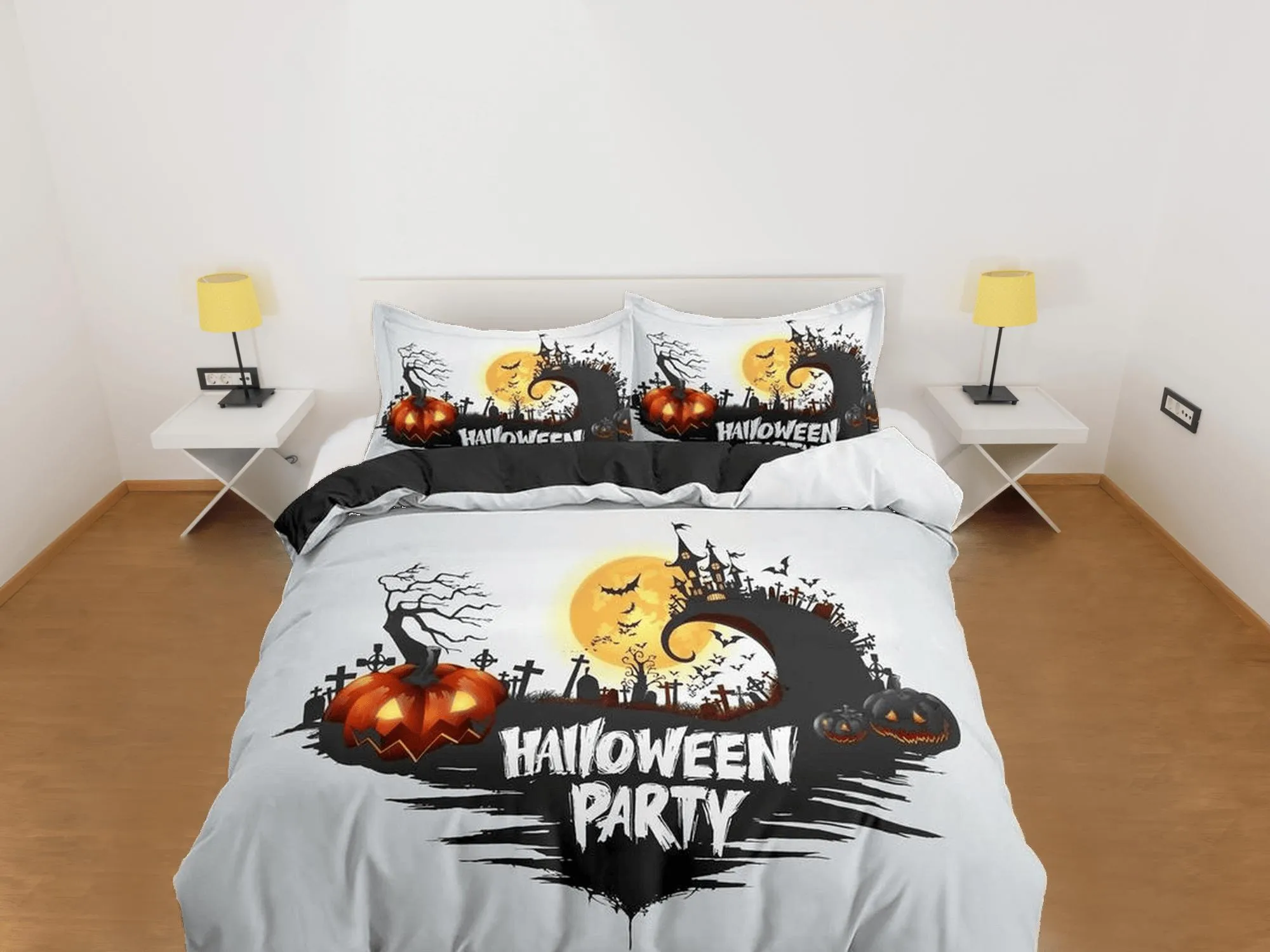 Halloween party bedding & pillowcase, gothic duvet cover, dorm bedding, goth decor toddler bedding, halloween gift