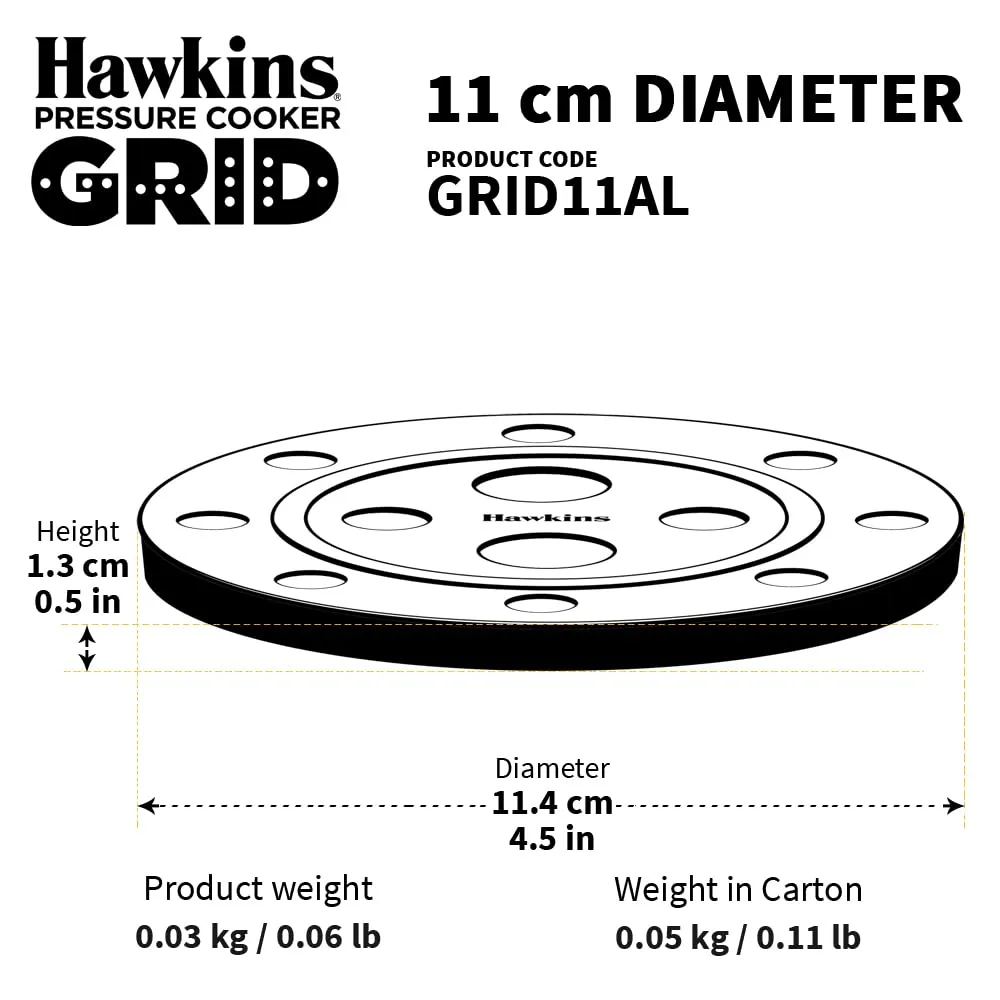 Hawkins 11 cm Pressure Cooker Grid for Steaming Food and Container Cooking, Silver (GRID11AL), Aluminium,3 litre