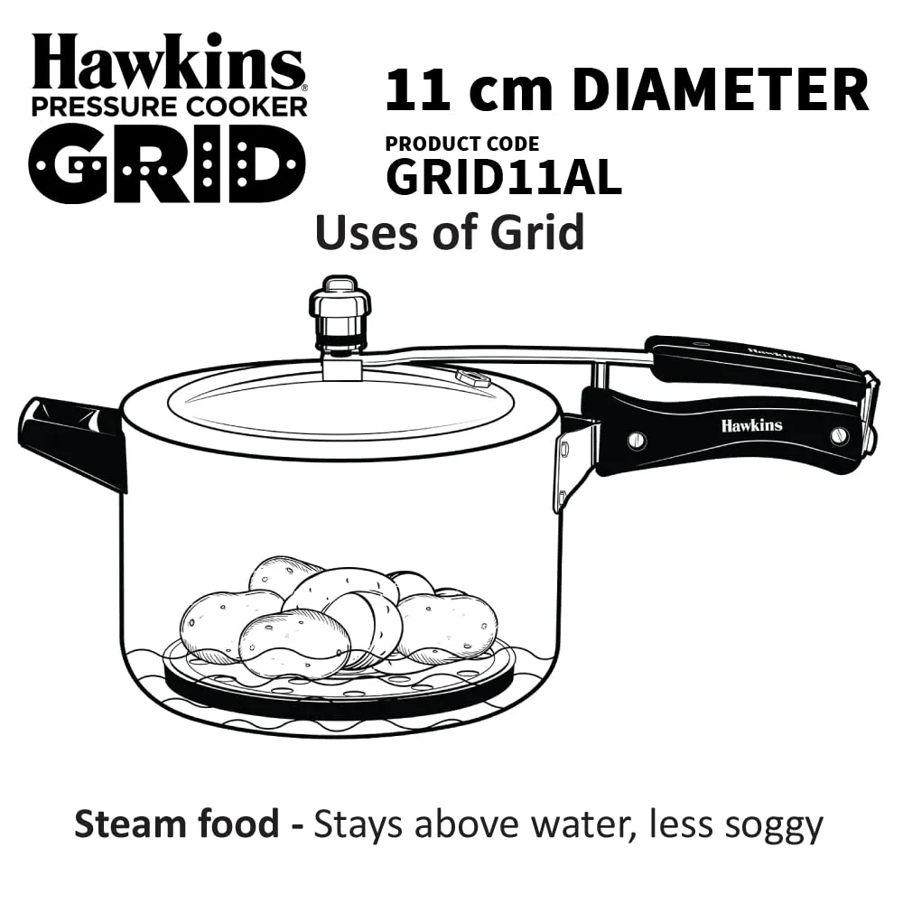 Hawkins 11 cm Pressure Cooker Grid for Steaming Food and Container Cooking, Silver (GRID11AL), Aluminium,3 litre