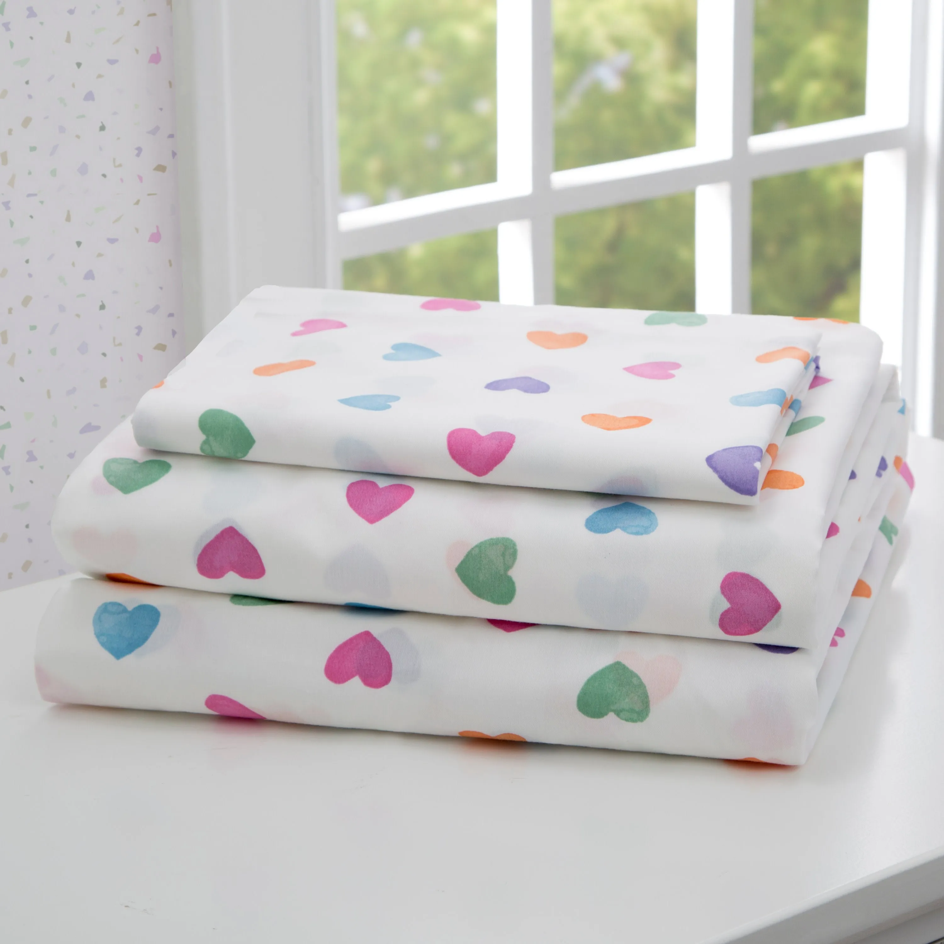 Hearts Printed 3-Piece Twin Sheet Set