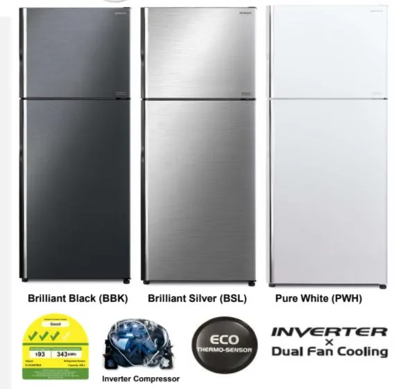 Hitachi R-VX480PMS9 - BSL/ BBK/ PWH 2-Door Deluxe Stylish Inverter Refrigerator