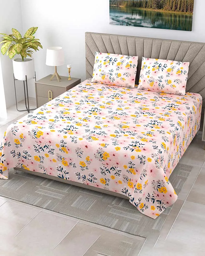 Honey Floral Polycotton Flat Bedding Set | King Size | 108 x 108 inches