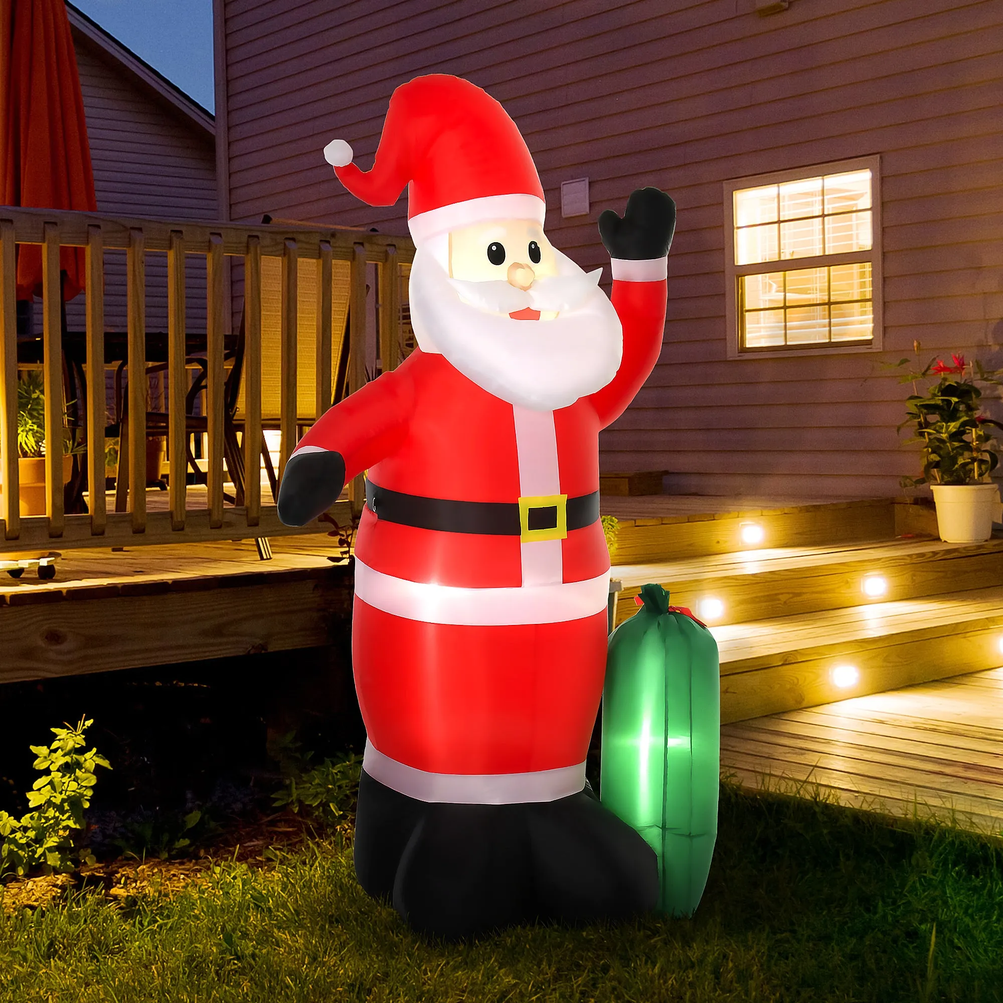 Inflatable 7.5ft Santa Claus Xmas Décor Airblown Yard LED w/ Gift Bag